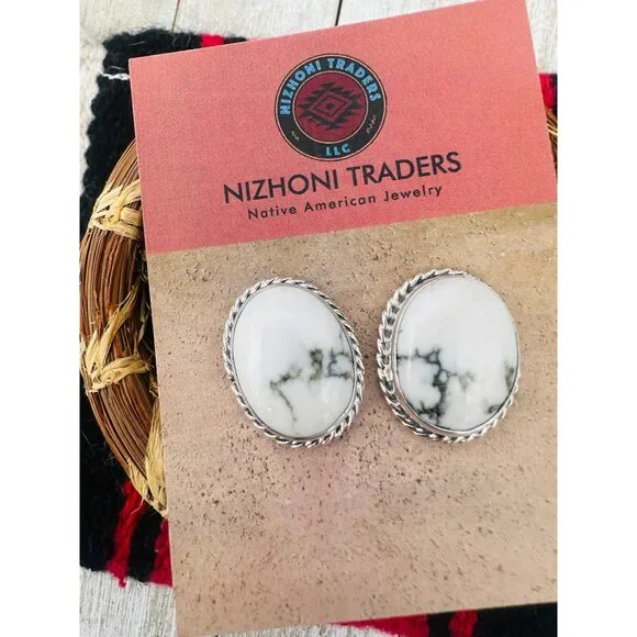 Handcrafted White Buffalo & Sterling Silver Post Earrings